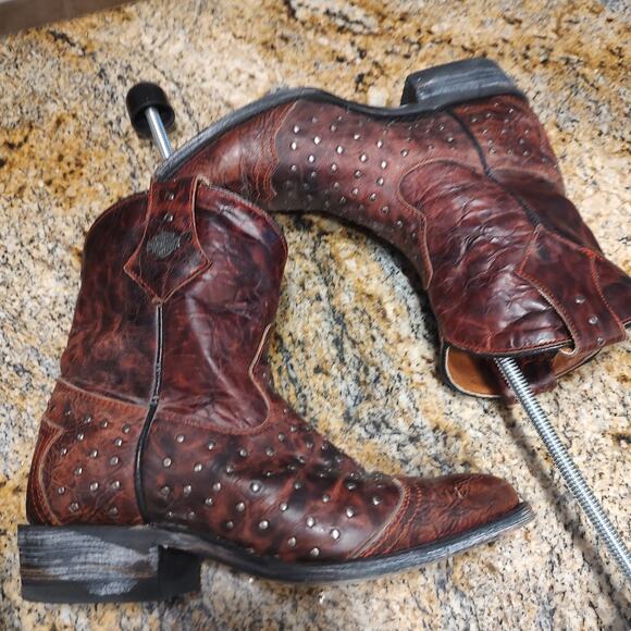 Harley Davidson Brown Studded Leather Biker Boots Size 7M ID D83754 - Picture 4 of 12